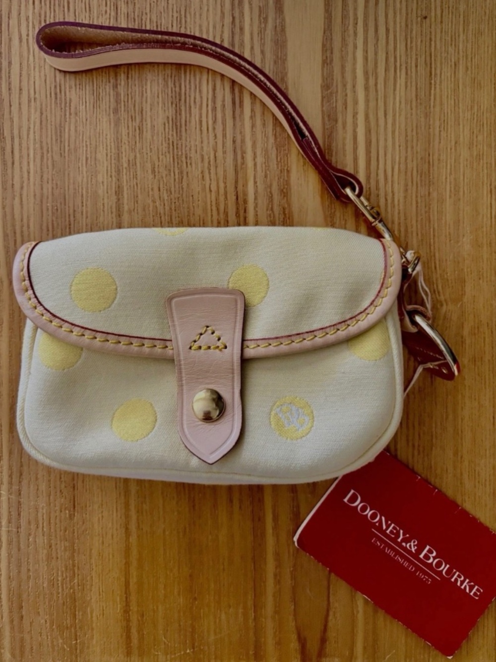 Vintage Dooney & Bourke Pastel Butter Yellow Y2K Deadstock Dots Wristlet Bag NWT